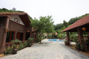 宁平Phạm Gia Homestay Ecogarden的一个带游泳池的庭院