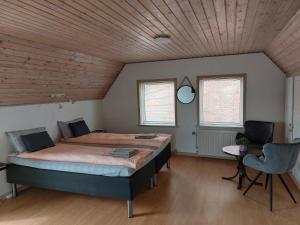 希茨海尔斯Venos rooms的一间卧室设有一张大床和两个窗户。