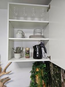 于韦斯屈莱ROVIO REST IN FOREST的一个带茶壶和餐具的架子