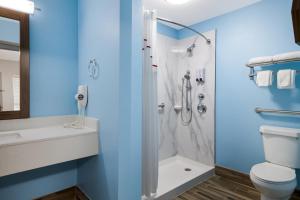 橙县HomeTowne Studios by Red Roof Orange, TX的一间带卫生间和淋浴的浴室