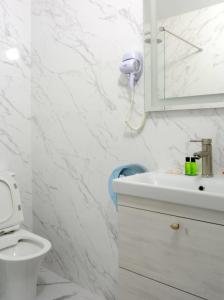 BerdychivАртур的白色的浴室设有卫生间和镜子