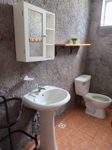 安加罗阿Cabañas & Hostal Tojika的一间带水槽和卫生间的浴室