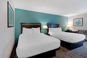 康垂赛德大芝加哥地区贝斯特韦斯特酒店-乡村店的两张位于酒店客房的床,拥有蓝色的墙壁