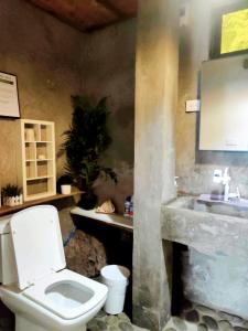 爱妮岛El Nido Backpackers Guesthouse的一间带卫生间和水槽的浴室