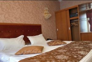 阿克托比Royal_hotel_hostel的一间卧室配有一张带两个枕头的床