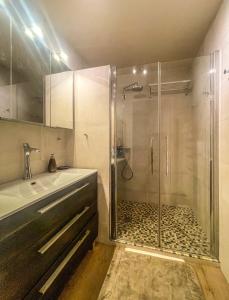 马赛LE BUNKER Prado Plage Velodrome的带淋浴和盥洗盆的浴室