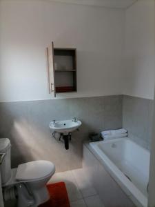 索韦托Serenity Guest House的浴室配有盥洗盆、卫生间和浴缸。