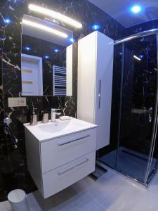 莱斯科Apartament Bieszczadzka A 8 Lesko的浴室配有白色水槽和淋浴。