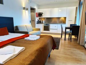 列维列维戈尔德贝斯特韦斯特公寓的酒店客房带一张床和一个厨房
