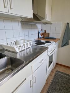 哥德堡Nära centrum的厨房配有水槽和炉灶
