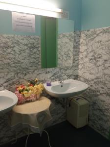 Moggio UdineseLOCANDA SAN GALLO的一间带水槽和镜子的浴室