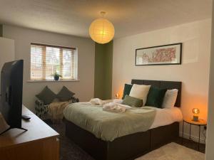 卡迪夫Ramson's Homestead by M-GroupSA的一间卧室配有一张大床和电视
