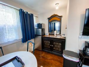 桑福德帕克普雷斯度假屋的客房设有带水槽和镜子的厨房