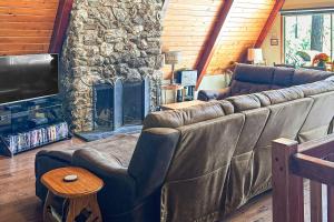 巴斯莱克Alford Family Lodge的带沙发和石制壁炉的客厅