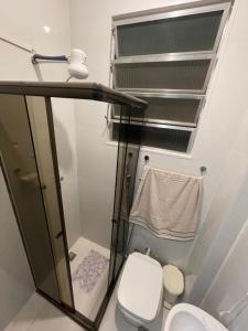 里约热内卢Apartamento na Zona Sul Carioca的一间带卫生间和淋浴的小浴室