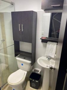 布卡拉曼加Apartamento en Bucaramanga的一间带卫生间和水槽的小浴室