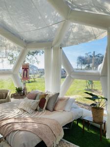 库纳瓦拉Coonawarra Hampton Bubble 3的田野景白色帐篷内的一张床位