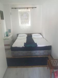 索科矿泉村VILA MILA SOKOBANJA的卧室位于客房的角落,配有一张床