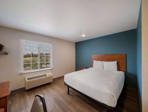 Trophy ClubWoodSpring Suites Fort Worth Trophy Club的一间卧室设有一张大床和一个窗户。