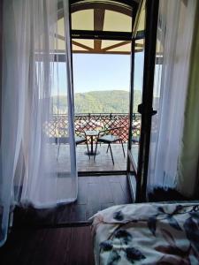 亚列姆切Карпатська Вершина的一间卧室享有阳台的景色