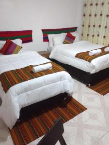 库斯科Incas Town Inn的配有两张床的客房内。