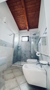 CiaramitiB&B Casale Pietrantica Tropea的带淋浴、卫生间和盥洗盆的浴室