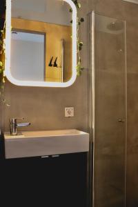 奈梅亨Anna Boutique Apartments的一间带水槽和镜子的浴室