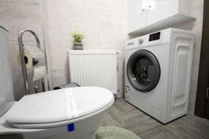 勒德乌齐AStar Apartments - SMALL的一间带卫生间和洗衣机的浴室