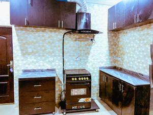 阿布贾Select Elegant 3 Rooms 3 sized king-bed @ Abuja FCT的厨房配有炉灶和台面