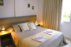 伊瓜苏港Aires de Cataratas的一间卧室配有一张床,上面有两条毛巾