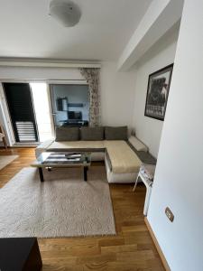 佩特罗瓦纳莫鲁Petrovac apartment的带沙发和咖啡桌的客厅