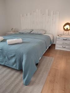 塞亚Segredos da Montanha By RetiroDoResende - Seia的一间卧室配有一张带蓝色毯子的大床