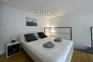 米兰Navigli Design Loft - 7 stops from Duomo, AC, Netflix的一间卧室配有一张带两个枕头的床