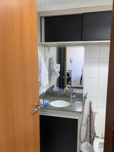 费拉迪圣安娜Loft no Condomínio Celita Franca Executive ApartHotel的一间带水槽和镜子的浴室