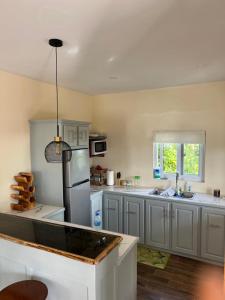 ChoiseulKaye Devo的厨房配有白色橱柜和冰箱。