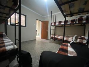 圣米格尔·德·图库玛Urban Jungle Hostel的带两张双层床的客房和走廊