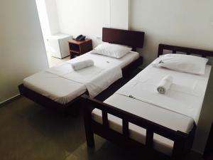 布卡拉曼加优选典雅酒店的带镜子的客房内的两张单人床