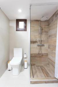 奥马斯帕纳吉亚斯Casa Alelia Lagonisi的一间带卫生间和玻璃淋浴间的浴室