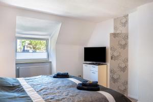 桑德Ferienhaus Ihme的一间卧室配有一张床和一台平面电视
