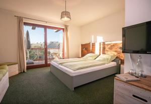 圣安德里斯伯格Harz BnB Werkmeister的一间卧室配有一张床和一台平面电视