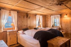坎波图雷斯Mountain Chalet Obertreyen的一间位于带窗户的小屋内的卧室