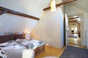 利贝雷茨米莱尼姆阿帕提尼酒店的一间卧室配有一张床和一个沙发