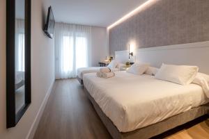 洛格罗尼奥PRINCIPE DE VERGARA ROOMS Lujo en el centro de Logroño的酒店客房设有两张床和电视。