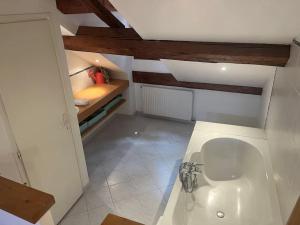 安锡L'escalier du Château T4 Duplex 9 couchages 4*的客房拥有木制天花板,设有带水槽的浴室。