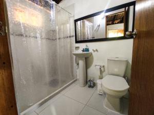 帕洛米诺Makuruma Chalet的带淋浴、卫生间和盥洗盆的浴室