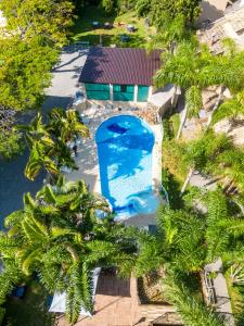 弗洛里亚诺波利斯普萨达松豪梅乌酒店的享有棕榈树游泳池的顶部景致