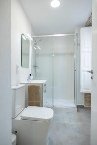 瓦伦西亚Residencia Universitaria Trinitarios的白色的浴室设有卫生间和淋浴。
