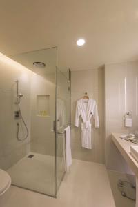 吉隆坡吉隆坡希尔顿逸林酒店的带淋浴、卫生间和盥洗盆的浴室