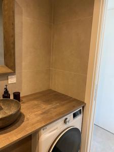 圣马克西姆Appartement T2 Sainte Maxime的厨房配有洗衣机及水槽