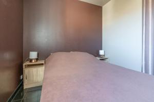 勒格罗-迪鲁瓦appartement de la barque bleue的一间卧室配有一张床和两个带灯的床头柜